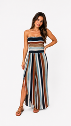 MONO LARGO STRAPLESS DE RAYAS MULTICOLOR