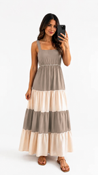 VESTIDO LARGO CON FALDA EN CAPAS