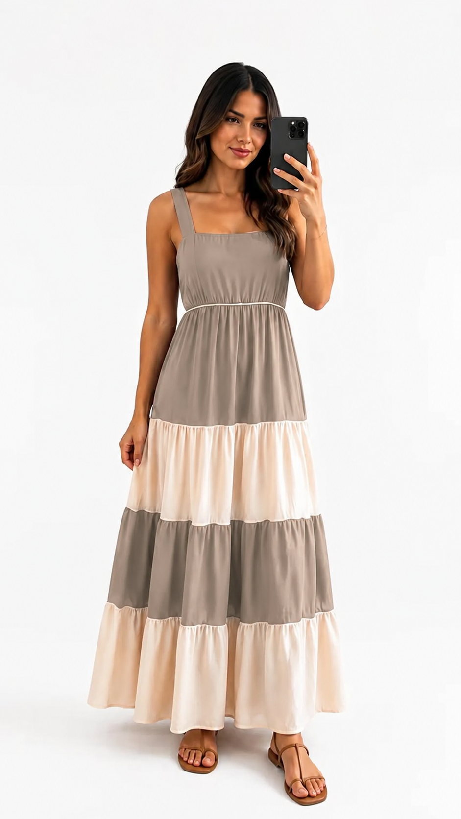 VESTIDO LARGO CON FALDA EN CAPAS