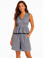 CONJUNTO DE TOP SIN MANGAS Y SHORT EN VICHY