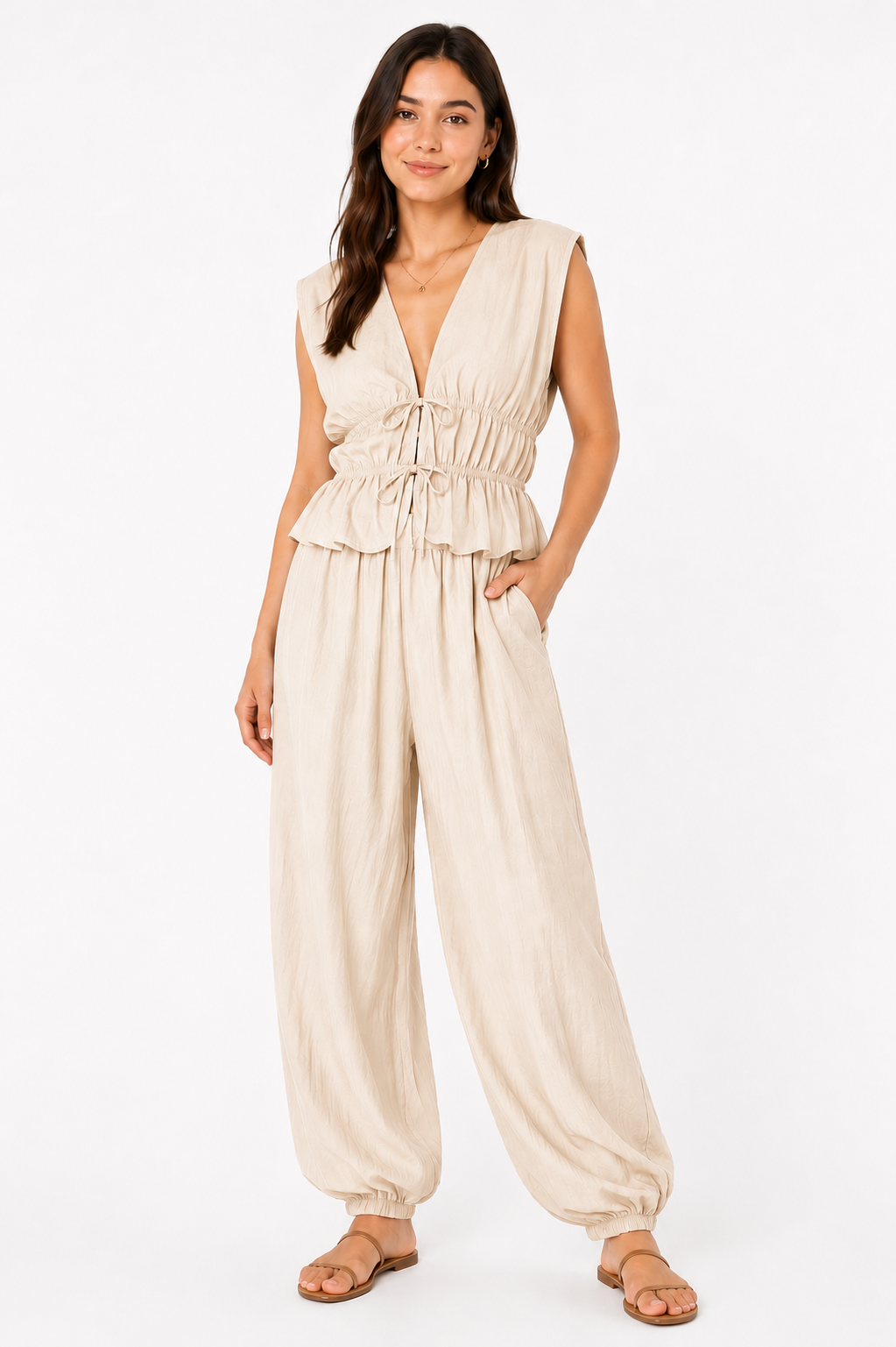 CONJUNTO CON BLUSA FRUNCIDA