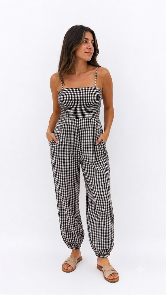 MONO VICHY FRUNCIDO CON BOLSILLOS
