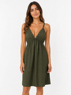 VESTIDO MIDI CORTE V Y DETALLES METÁLICOS