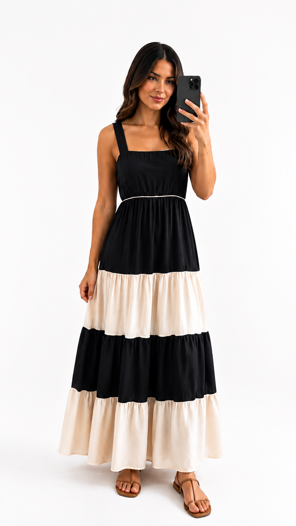 VESTIDO LARGO CON FALDA EN CAPAS