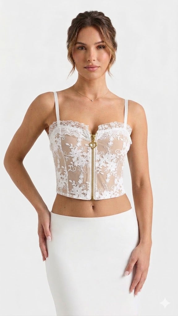 TOP CORSET DE ENCAJE Y CIERRE FRONTAL