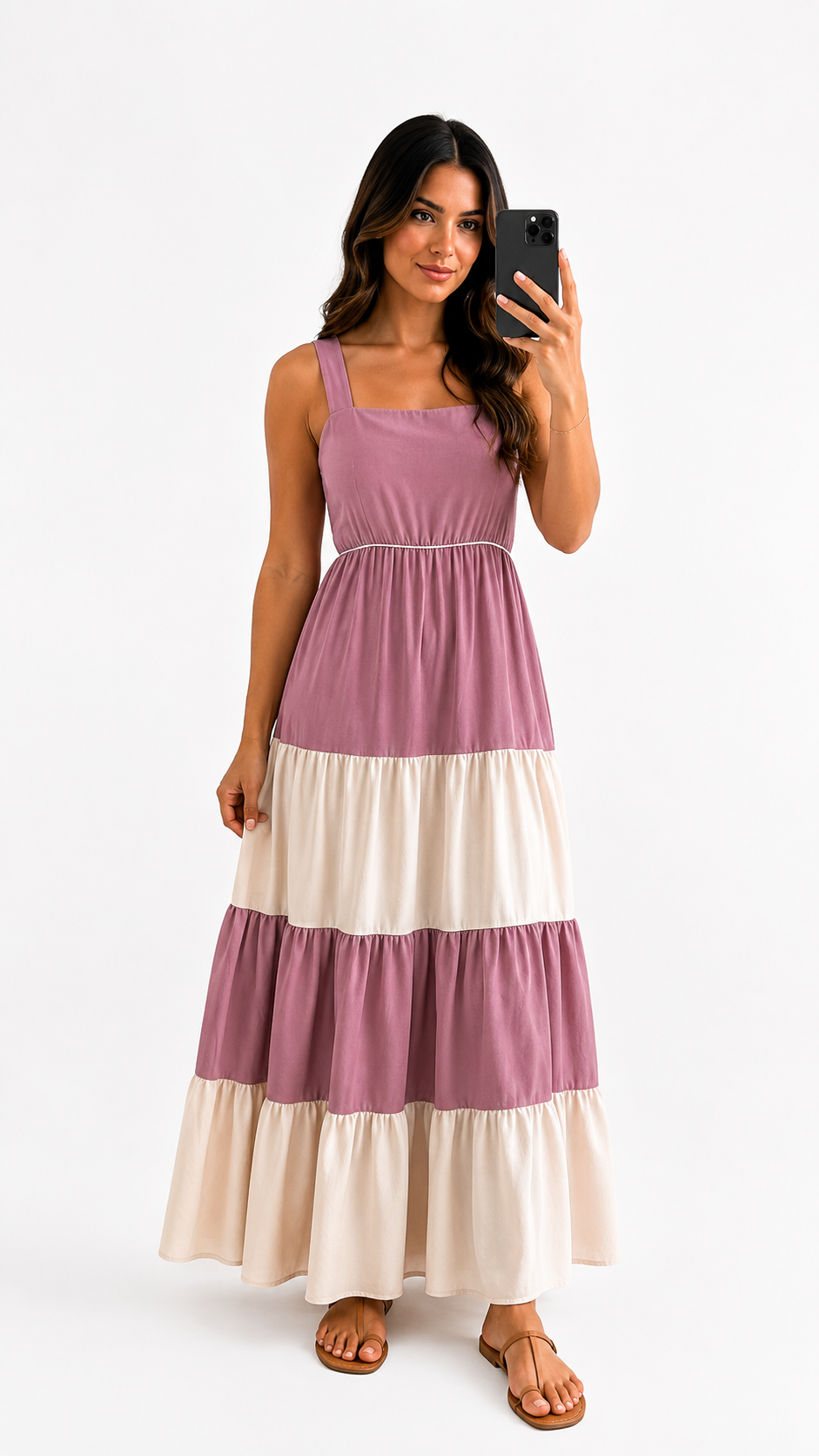 VESTIDO LARGO CON FALDA EN CAPAS
