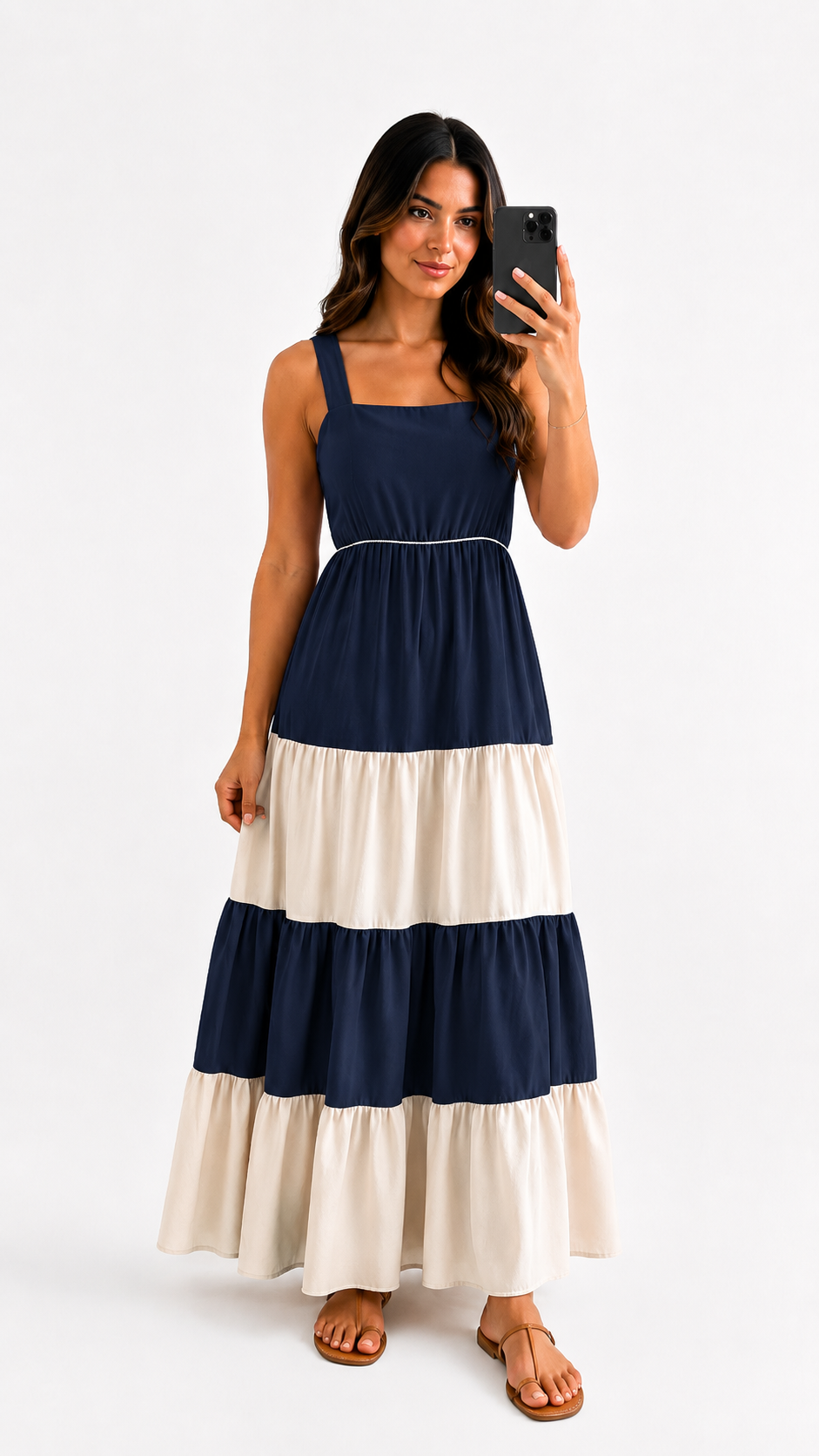 VESTIDO LARGO CON FALDA EN CAPAS
