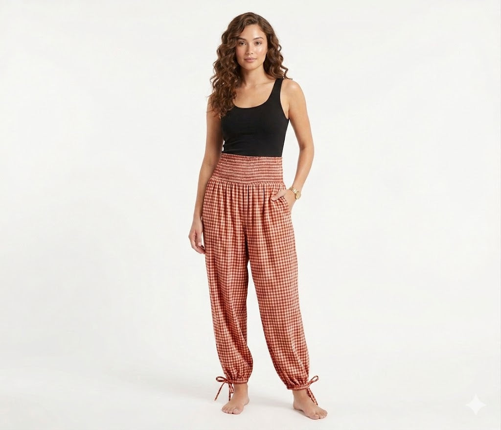 PANTALÓN VICHY CON CINTURA FRUNCIDA