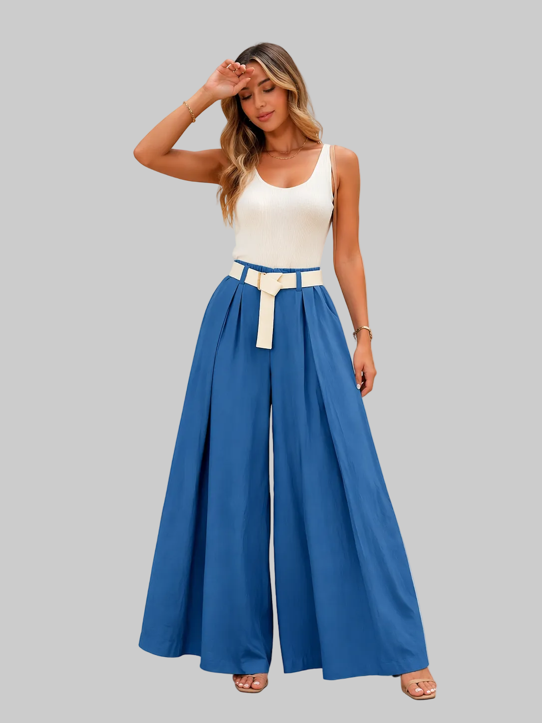 PANTALÓN DE PIERNA ANCHA CON CINTURÓN