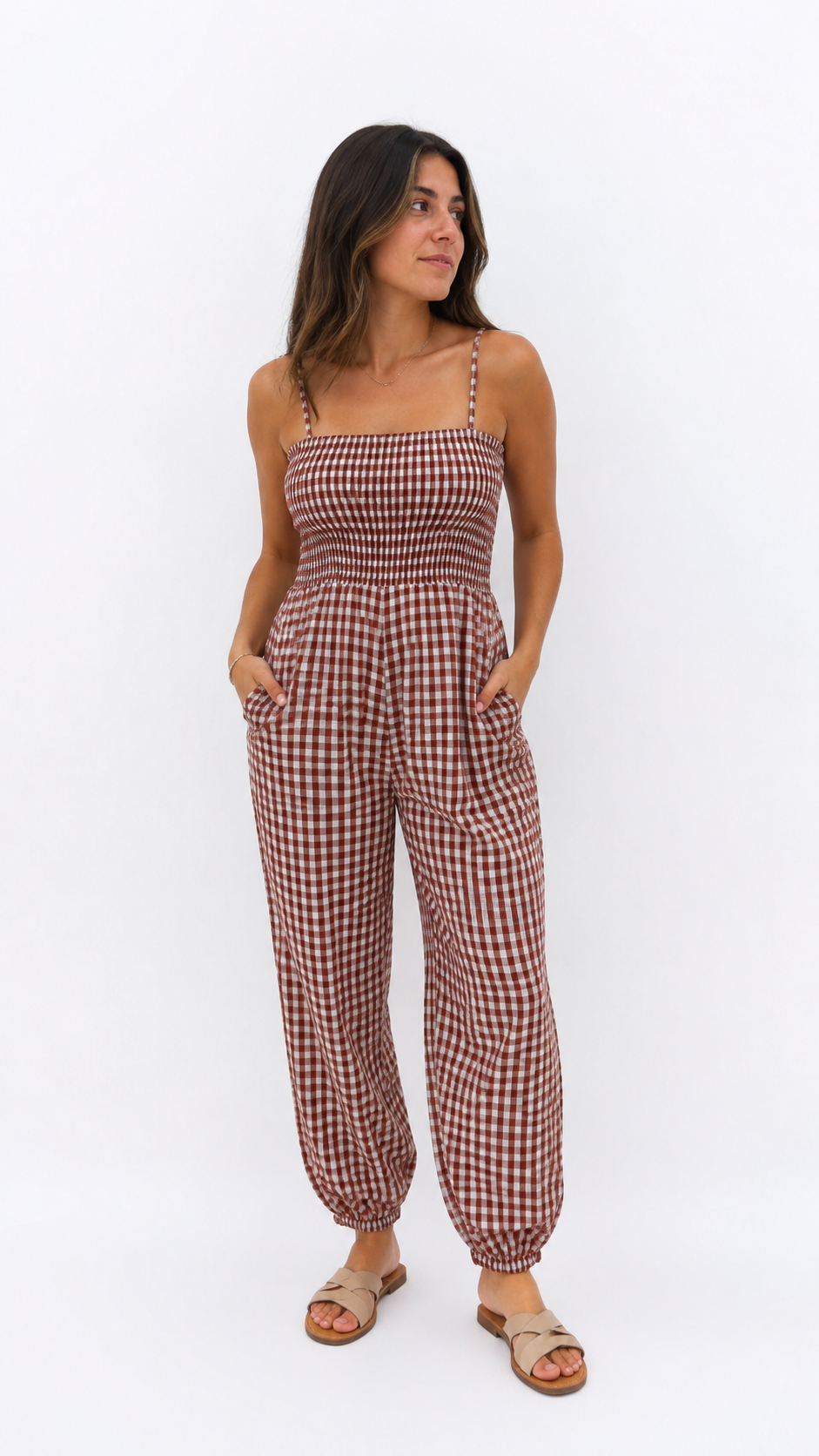 MONO VICHY FRUNCIDO CON BOLSILLOS
