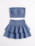 CONJUNTO TOP BANDEAU Y FALDA VOLANTES