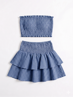 CONJUNTO TOP BANDEAU Y FALDA VOLANTES