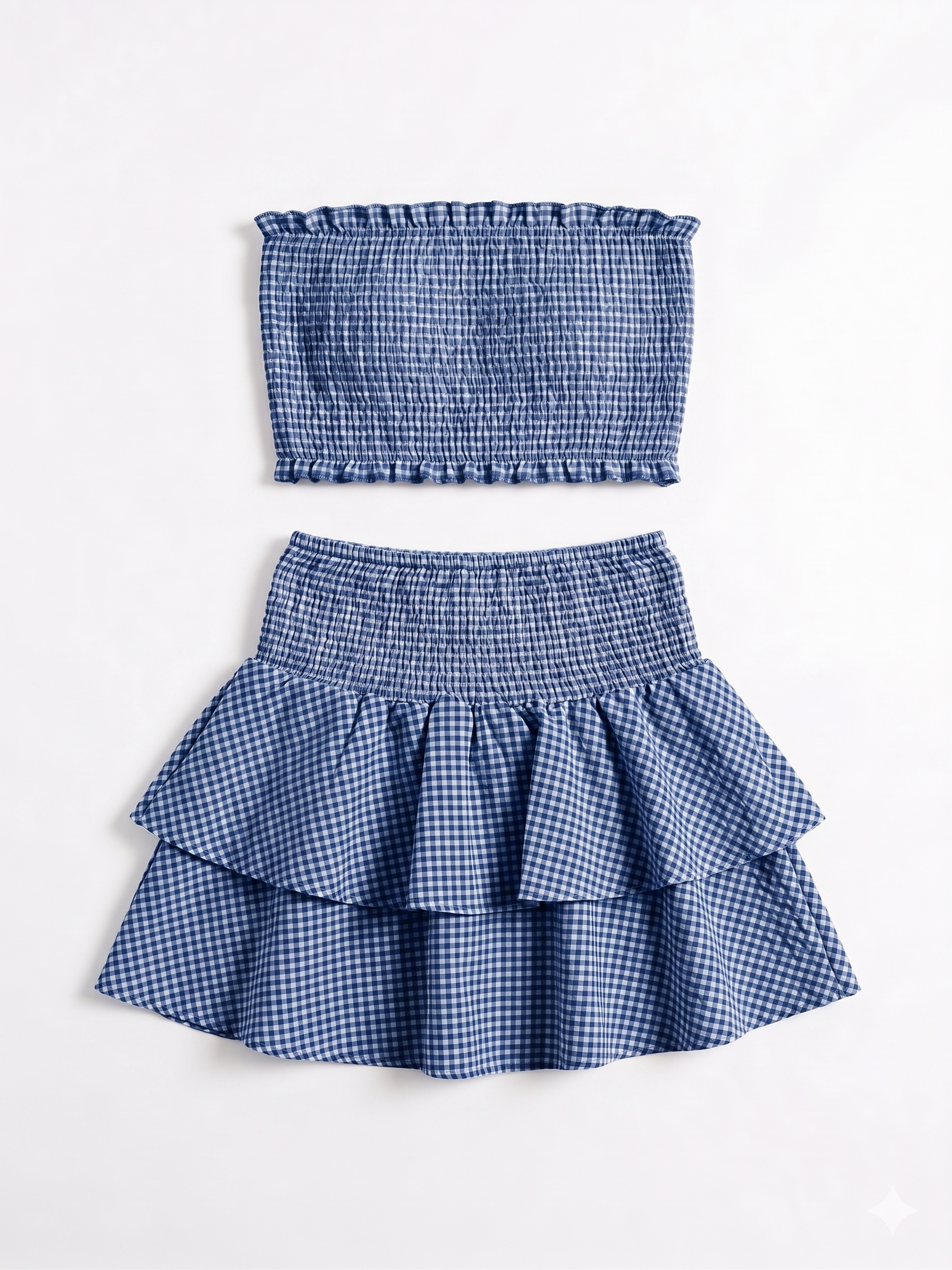 CONJUNTO TOP BANDEAU Y FALDA VOLANTES