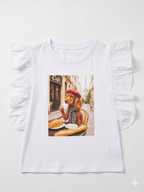 BLUSA ESTAMPADA CON MANGAS CON VOLANTES