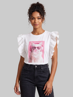 BLUSA ESTAMPADA CON MANGAS CON VOLANTES