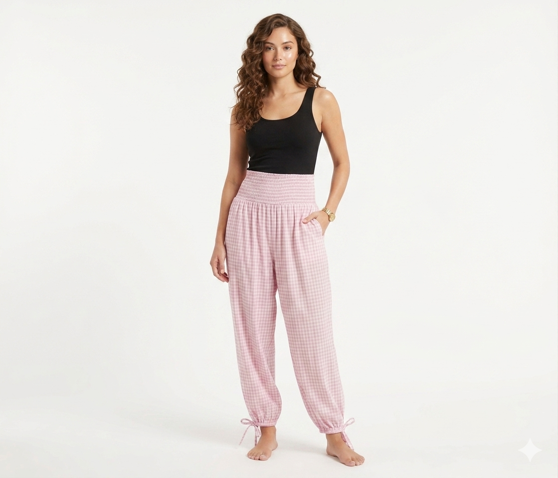 PANTALÓN VICHY CON CINTURA FRUNCIDA