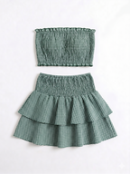 CONJUNTO TOP BANDEAU Y FALDA VOLANTES