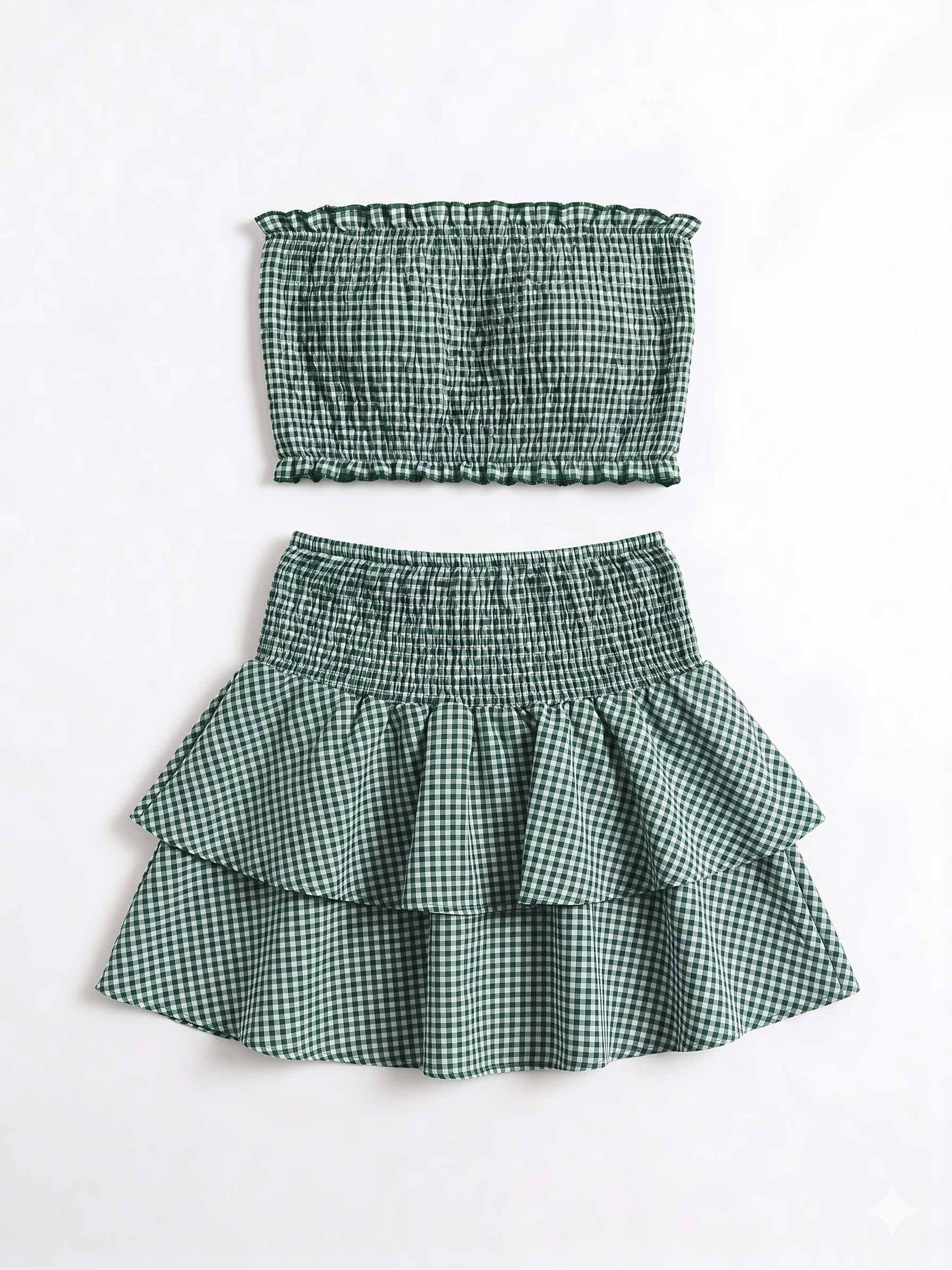 CONJUNTO TOP BANDEAU Y FALDA VOLANTES