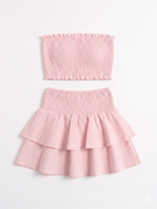 CONJUNTO TOP BANDEAU Y FALDA VOLANTES