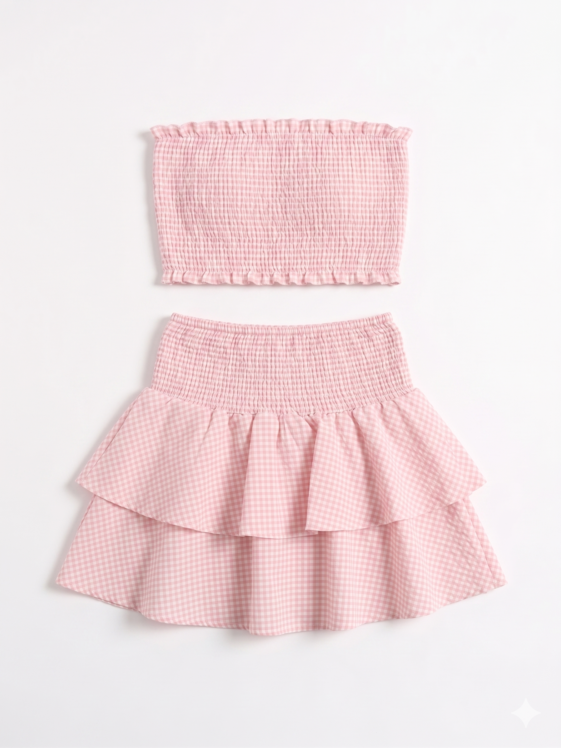 CONJUNTO TOP BANDEAU Y FALDA VOLANTES