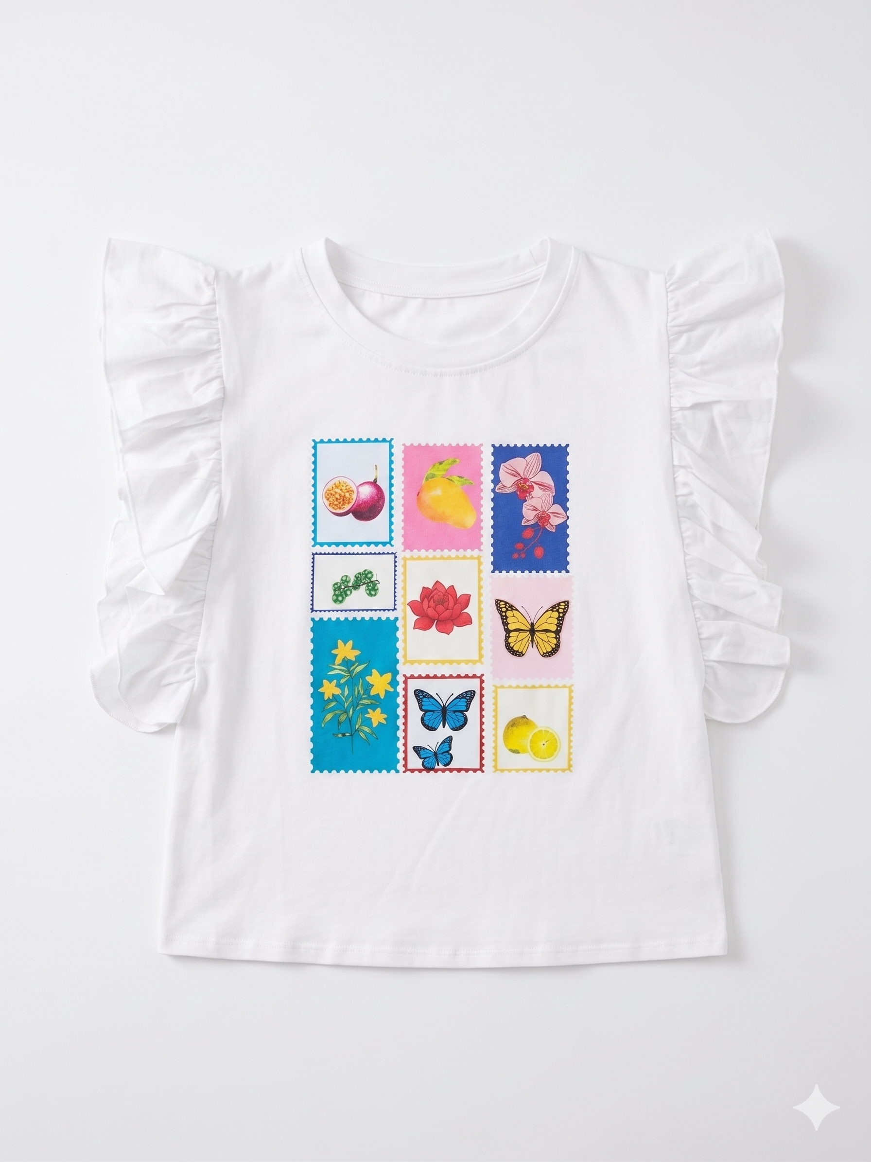 BLUSA ESTAMPADA CON MANGAS CON VOLANTES