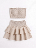 CONJUNTO TOP BANDEAU Y FALDA VOLANTES