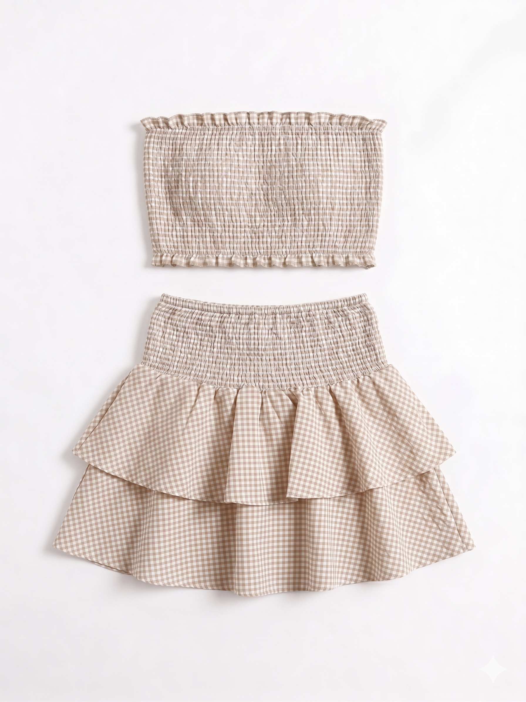 CONJUNTO TOP BANDEAU Y FALDA VOLANTES