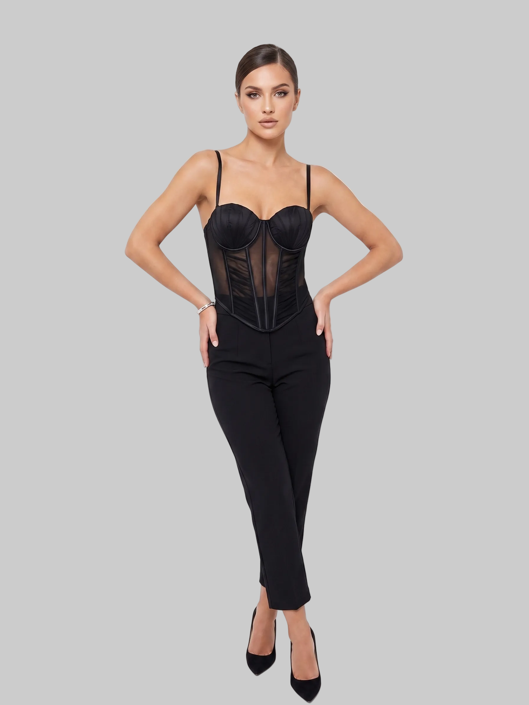 CORSET LENCERO TRANSPARENTE CON VARILLAS