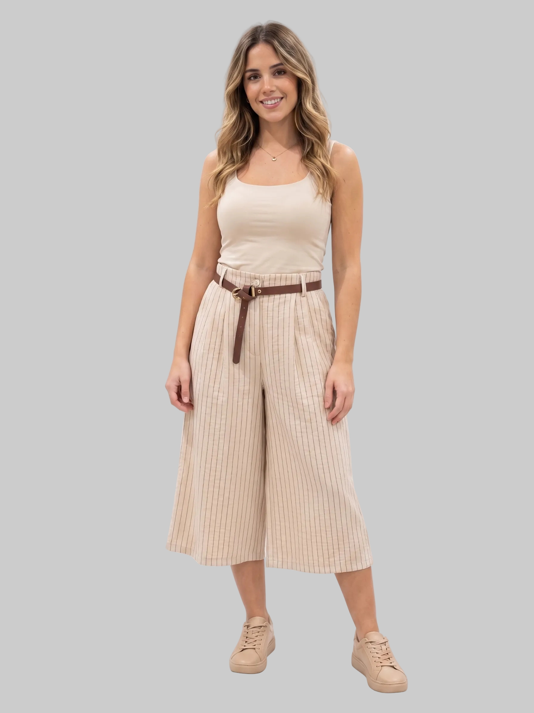 PANTALÓN MIDI RAYAS CON CINTURÓN