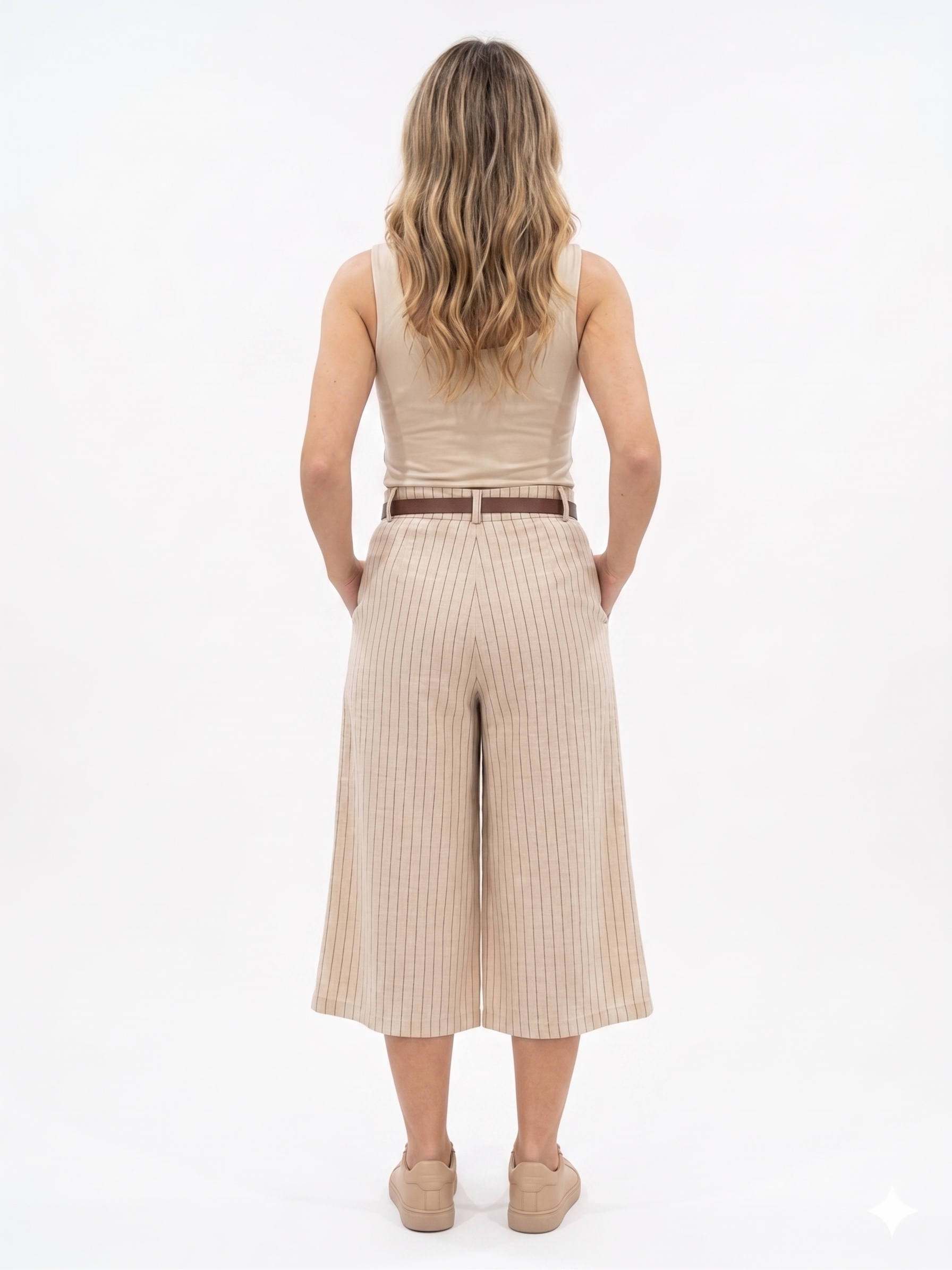PANTALÓN MIDI RAYAS CON CINTURÓN