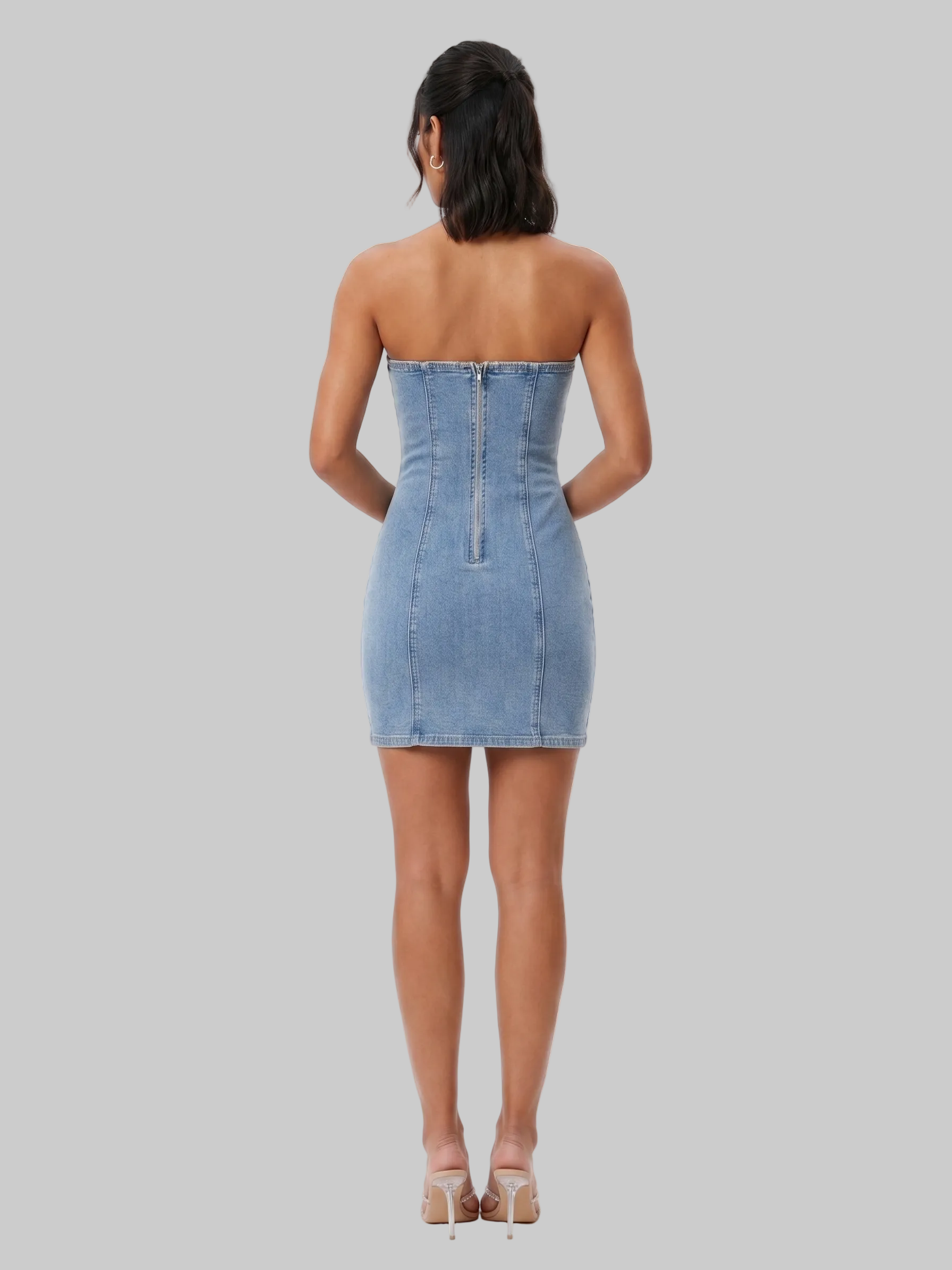VESTIDO BANDEAU CON PEDRERÍA BRILLANTE