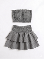 CONJUNTO TOP BANDEAU Y FALDA VOLANTES