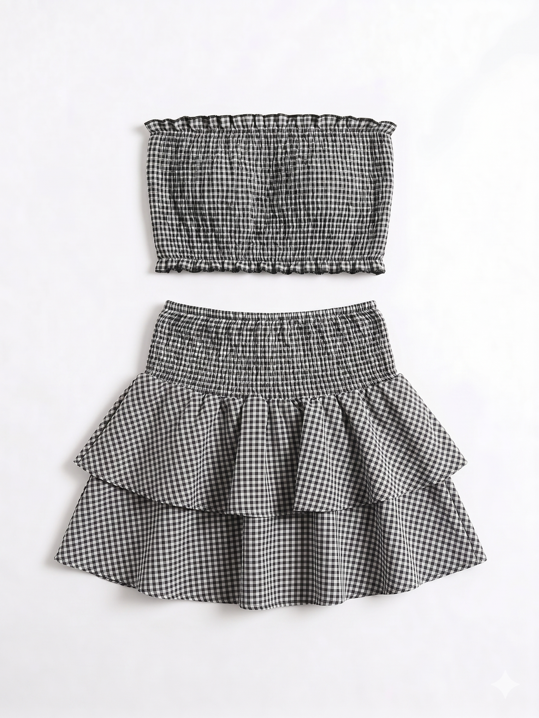 CONJUNTO TOP BANDEAU Y FALDA VOLANTES