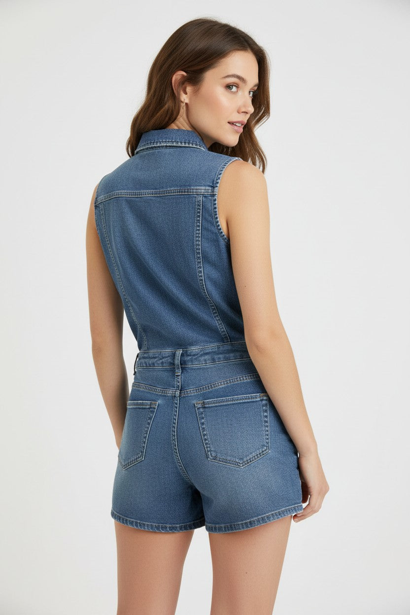 MONO CORTO SIN MANGAS ESTILO DENIM