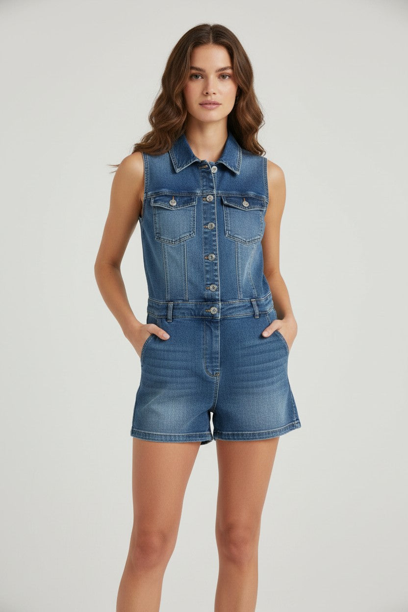 MONO CORTO SIN MANGAS ESTILO DENIM