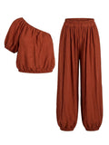 CONJUNTO TOP ASIMÉTRICO Y PANTALÓN FLUIDO