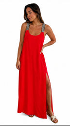 VESTIDO LARGO CON DETALLE EN TIRANTES