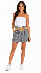 SHORT VICHY CINTURA ALTA Y CINTURON