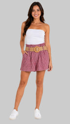SHORT VICHY CINTURA ALTA Y CINTURON