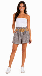 SHORT VICHY CINTURA ALTA Y CINTURON