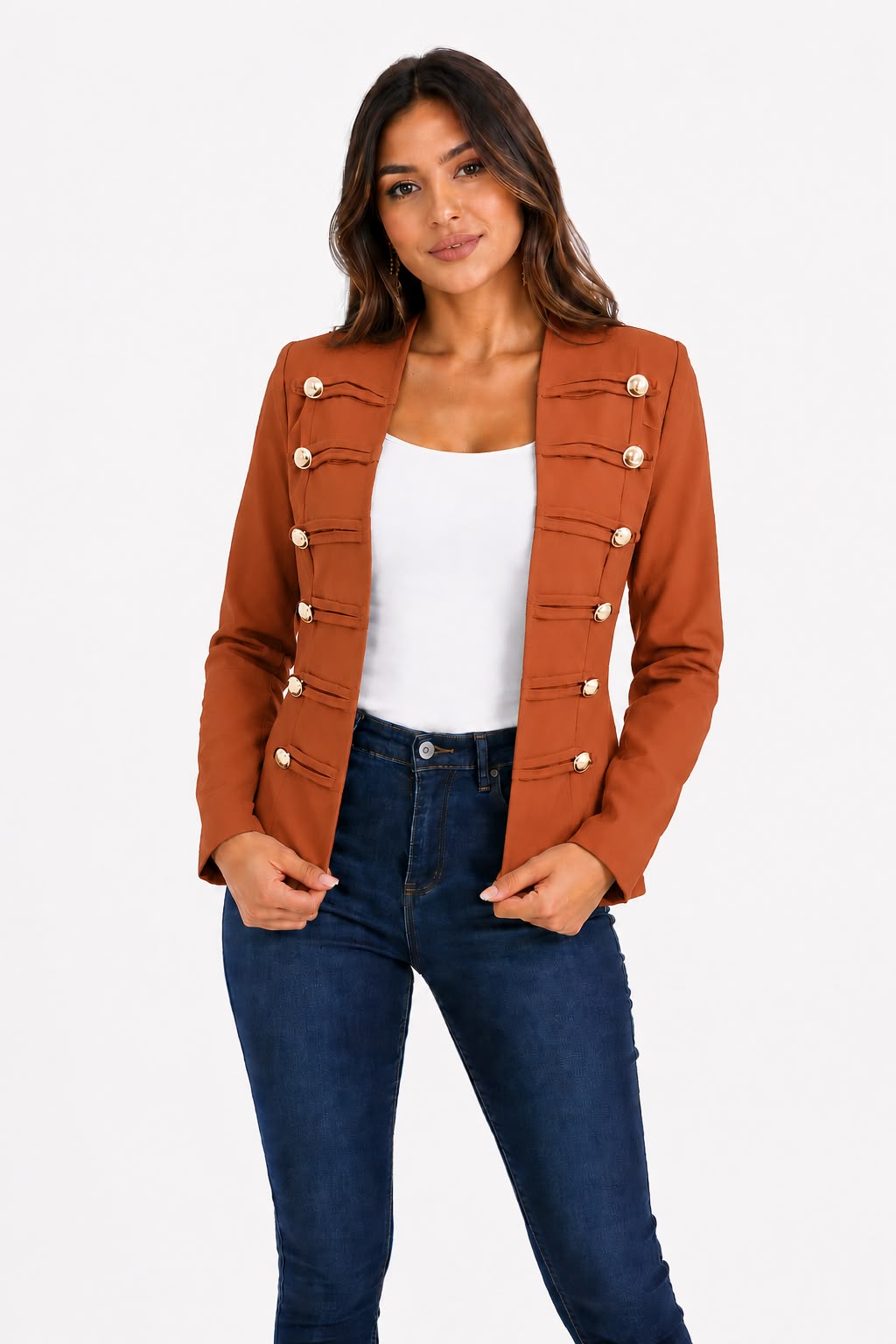CHAQUETA ESTILO MILITAR  BOTONES DECORATIVOS