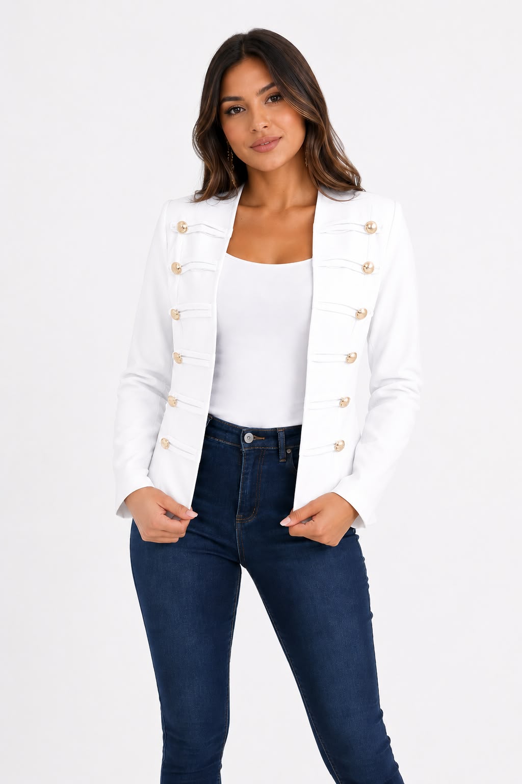 CHAQUETA ESTILO MILITAR  BOTONES DECORATIVOS
