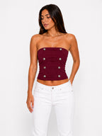 TOP STRAPLESS CON BOTONES DECORATIVOS