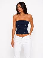 TOP STRAPLESS CON BOTONES DECORATIVOS
