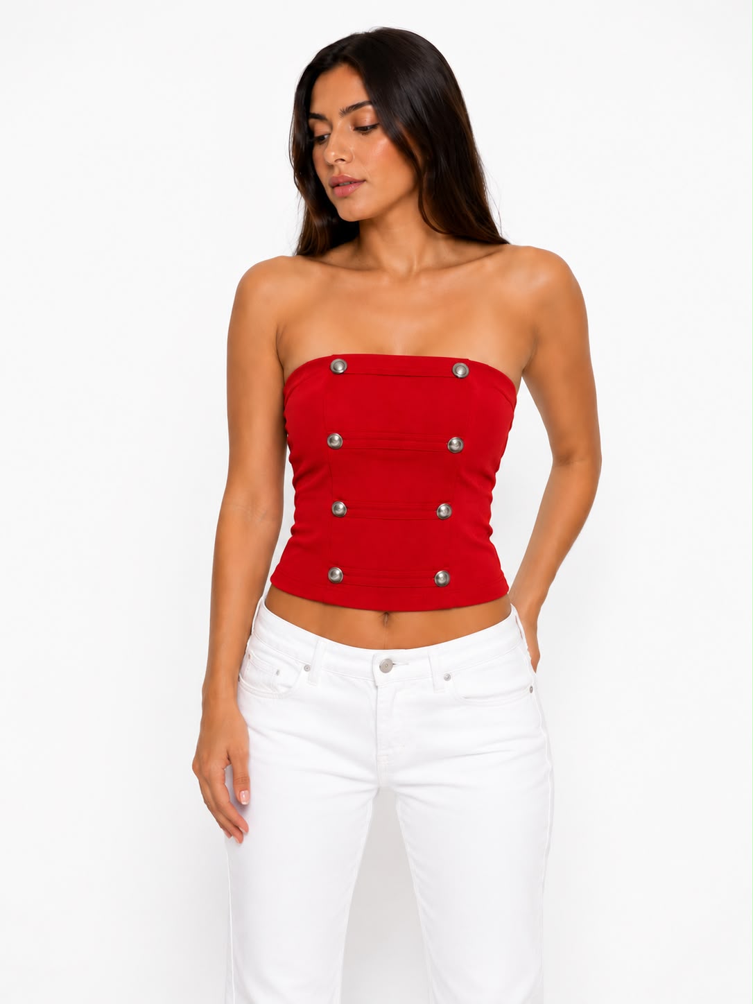 TOP STRAPLESS CON BOTONES DECORATIVOS
