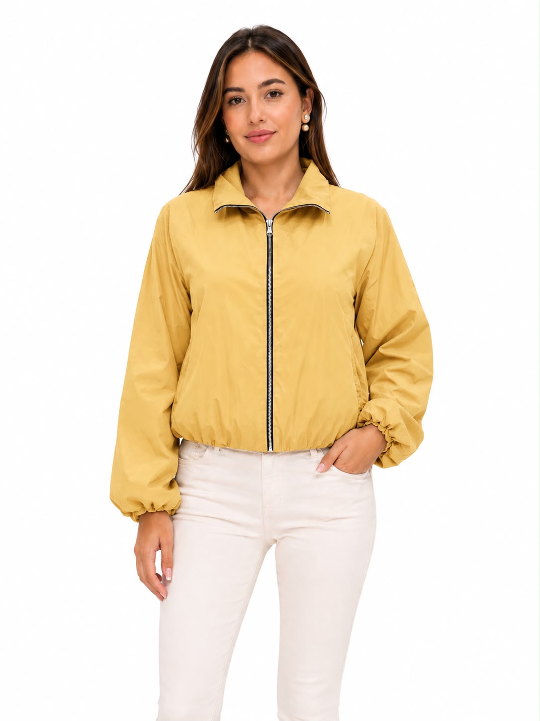 CHAQUETA CORTAVIENTOS DE CREMALLERA Y CUELLO ALTO