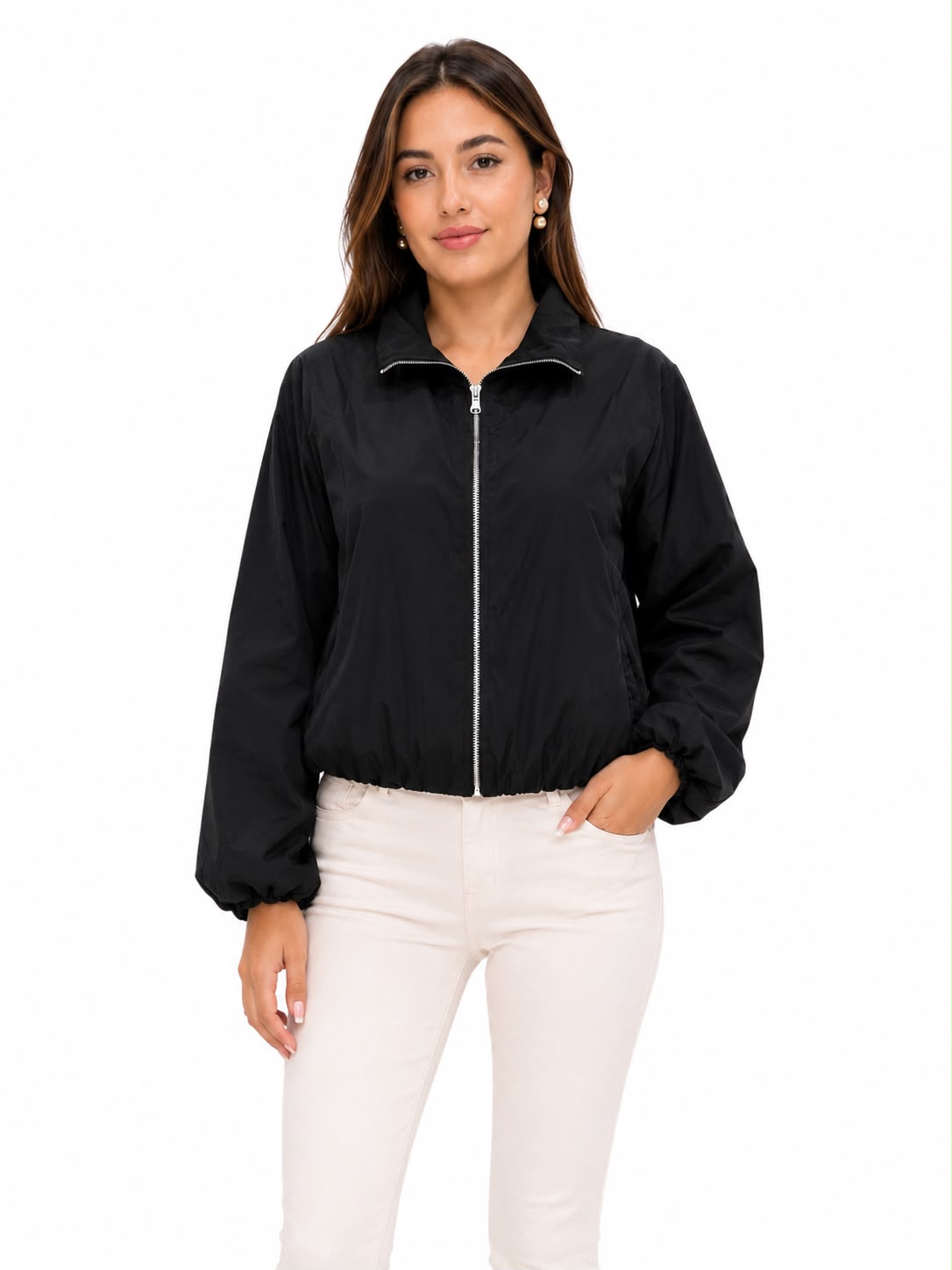 CHAQUETA CORTAVIENTOS DE CREMALLERA Y CUELLO ALTO