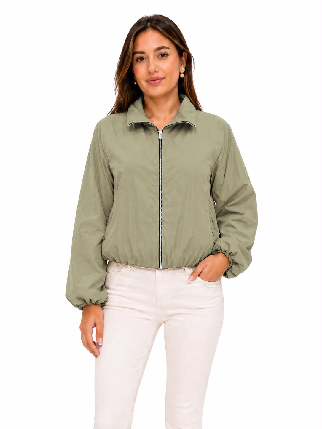 CHAQUETA CORTAVIENTOS DE CREMALLERA Y CUELLO ALTO