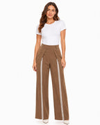 PANTALÓN PALAZZO DE PINZAS CON RAYAS DELANTERA