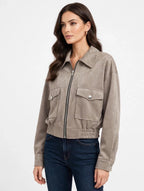 CHAQUETA TIPO GAMUZA CON BOLSILLOS